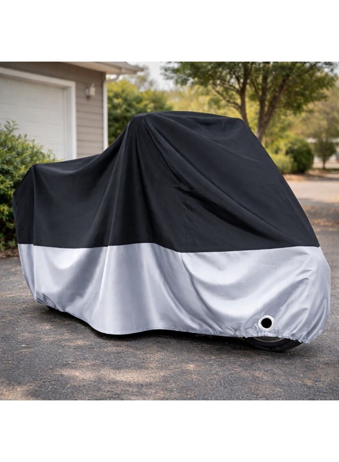 Motorcycle Scooter One Layer  Cover Waterproof - Outdoor Motorcycle Cover Rain UV Dust Protective Motorcycle Cover with 2 Windproof Buckles Lock Hole silver  265 x 105 x 125 cm - Image 3